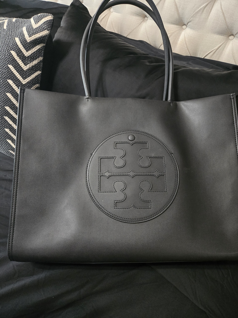 Tory Burch Ella Black Water Repellent Logo Tote